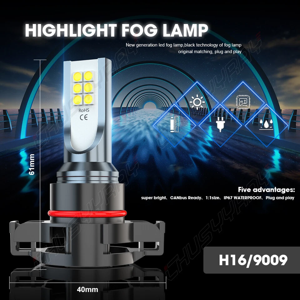 For Chevrolet Tahoe 2007-2014 2X H16 5202 6000K Super White LED Fog Light Bulbs - Image 3 of 4