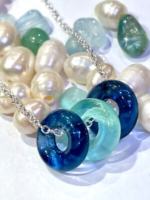 Cornish Sea Glas Blue Ocean Waves 925 Sterling Silber Halskette