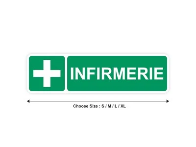 Sticker panneau INFIRMERIE infirmière vert 10cm(S) - 29cm(XL) autocollant