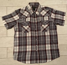 High Noon Western Pearl Snap Button-Up Short Sleeve Shirt Plaid Mens Size XLG RG