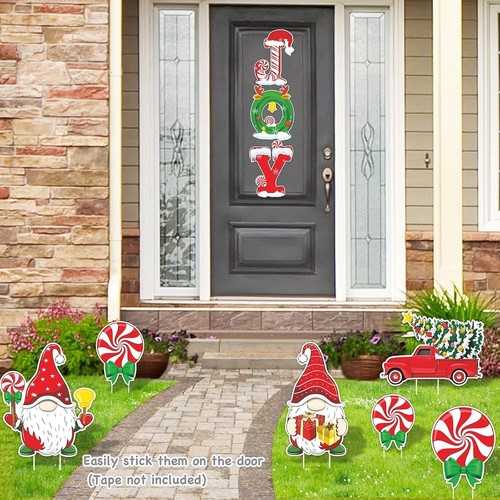 9 Pezzi Pali Insegne Cortile Natale, Lettere Gioia Natale Prato Insegna con Babbo Natale - Foto 7 di 7