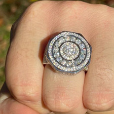 14K White Gold Round Cut Lab Grown/CVD Diamond Men's Cluster Ring For Easter Day