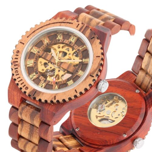 Wooden Wristwatch Wood Watches Mechanical Automatic Nature Ebony Women Gift Men - Picture 1 of 15