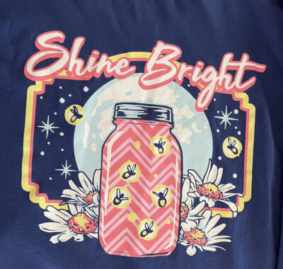 Shine Bright Fire Fly T-Shirt LS Blue w/Pink Daisy Benny & Belle Ladies Sz M New