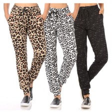 Womens Jogger Pants Animal Print Fleece Lined Drawstring Mid-Rise Casual Bottoms