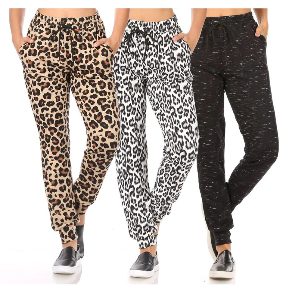 Womens Jogger Pants Animal Print Fleece Lined Drawstring Mid-Rise Casual Bottoms