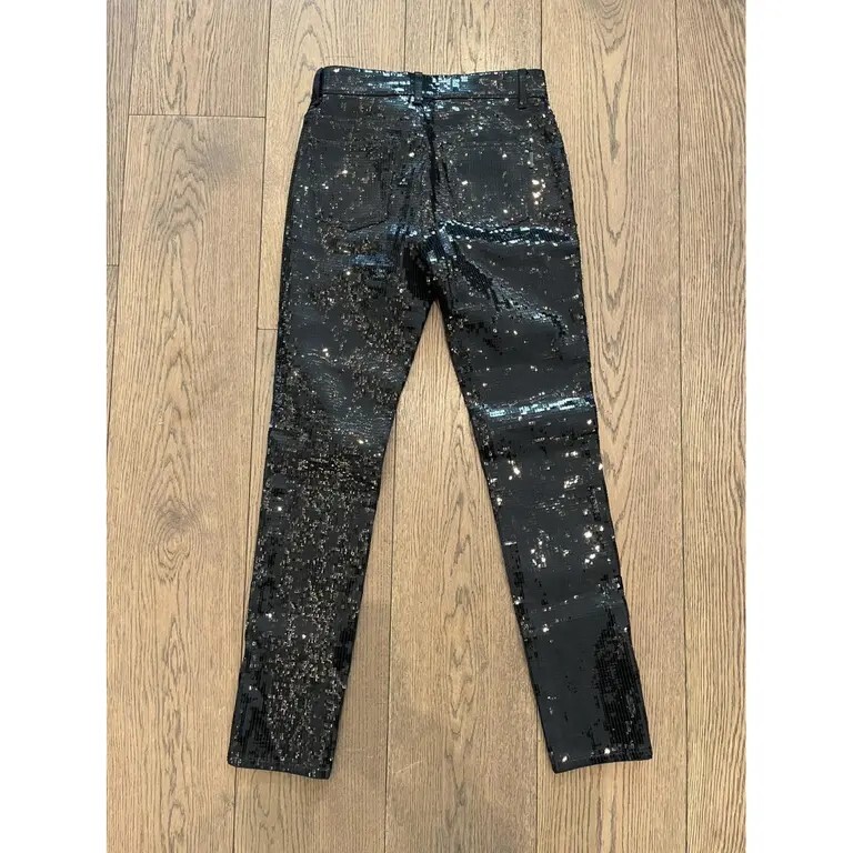 Pantalone Saint Laurent skinny gamba nero paillettes taglia UK 10 nuovo con etichette.