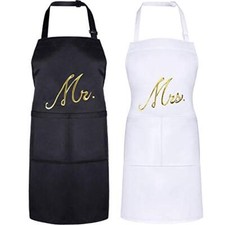 2 PCS Couple Apron Set Kitchen Aprons Matching Engagement Wedding Anniversary...