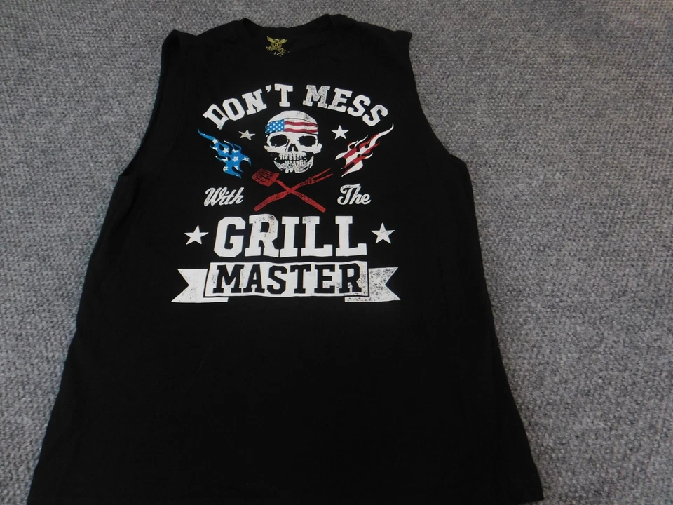 Faded Glory Mens Shirt MEdium black skull America Tank Top grill master - Image 2 of 4