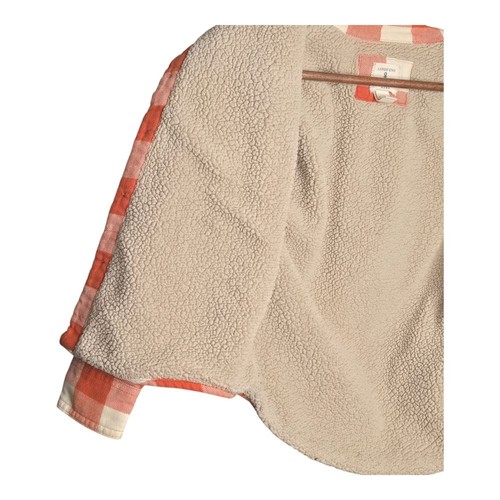 Lands End Kids Jacket Coat Cozy Buffalo Check Lined Orange Plaid Button Down - Picture 6 of 8