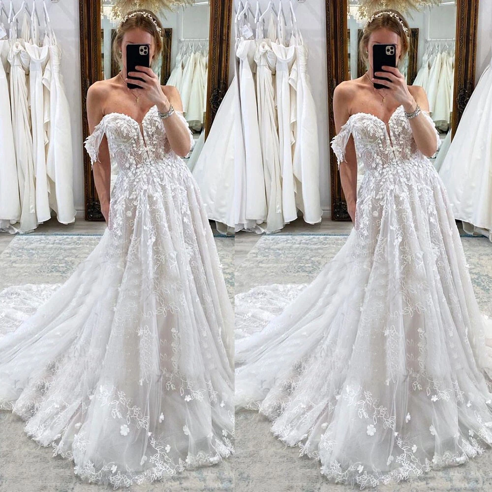 Off the shoulder deals a line wedding dress
