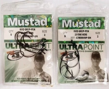2-KVD GRIP-PIN® HOOK  #2  - 2X FINE Mustad 5 hooks 2 packs  VALUE BUY! G38084 BN