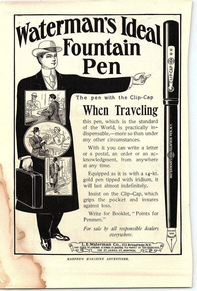 1906 WATERMAN'S IDEAL FOUNTAIN PEN BROADWAY NY QUAKER OATS  PRINT AD Z2533 - Image 3 of 3