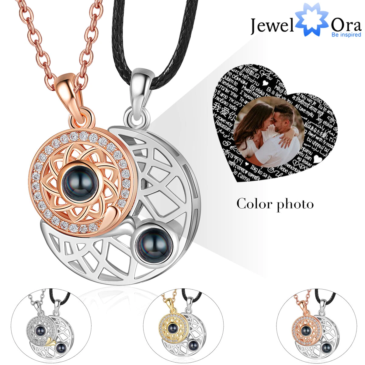 Personalized Projection Color Photo Necklace Moon Sun Pendant for