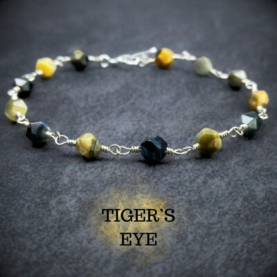 Tigerauge Armband - Multi - 935 Argentium Silber - drahtumwickelte Edelsteine - BRL025
