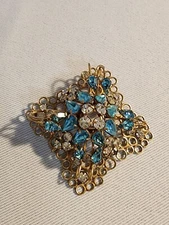 VINTAGE DERI 1/20 12K Gold Filled Brooch Pin Pendant with Blue & Clear Stones