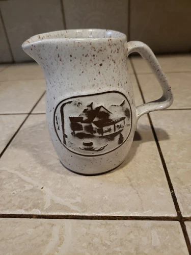 Onion River Pottery Vermont Earthenware Creamer Beige Speckled Cabin Theme