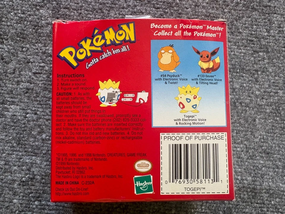 Электронная голосовая игрушка Pokemon Togepi ВИНТАЖ 1999 г. ТОЛЬКО ПУСТАЯ КОРОБКА - Изображение 2 из 4
