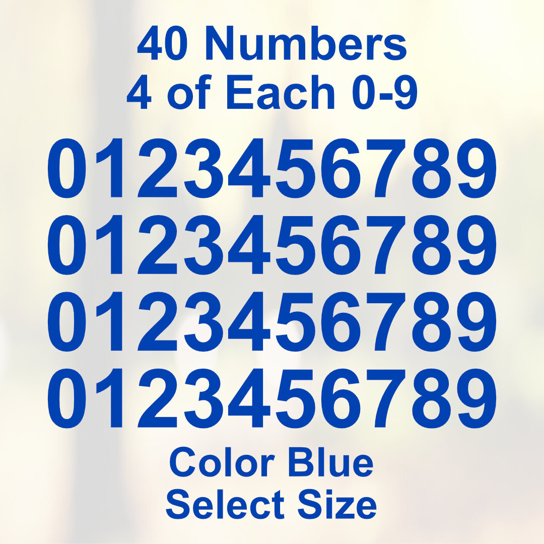 0 - 9 Number Decals Color: Blue - Select Size - 40 Stickers 4 of Each Number