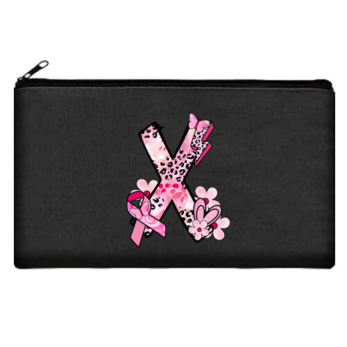 Pink Ribbon Initial Letter Make up Pouch Canvas Bag Breast Cancer Awareness 8x5 - Picture 27 of 29