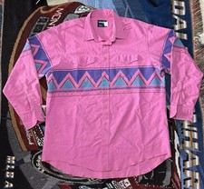 Vintage Wrangler Brushpopper Shirt Western Aztec 18-35 XL Button Up 80's Pink