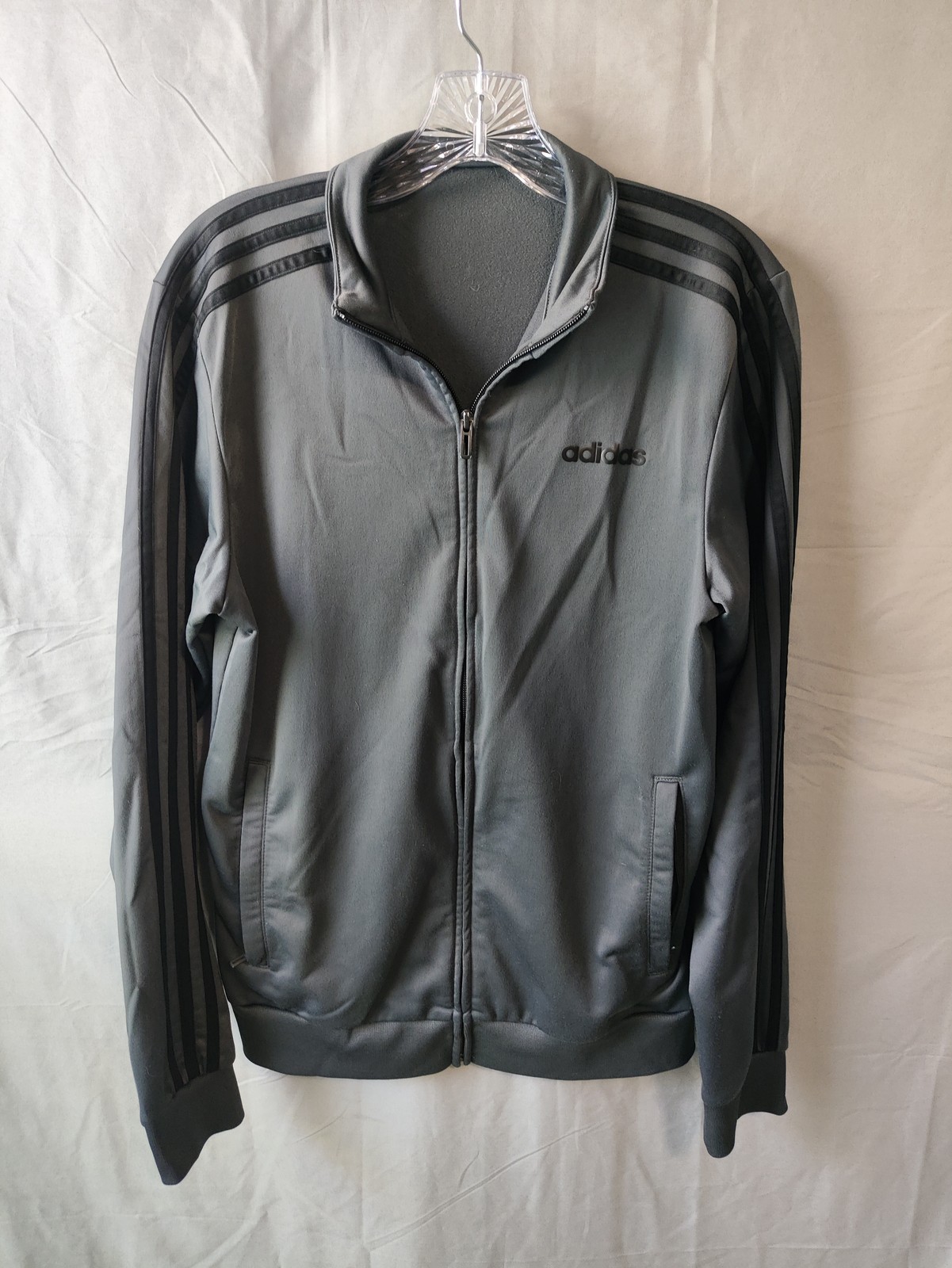Adidas Jacket Mens Large Gray Black Track Full Zip Three Stripes Athletic Retro