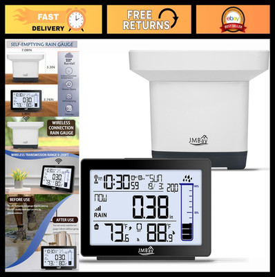 Digital Wireless Rain Gauge with Thermometer - Accurate Self-Emptying Outdoor Ra