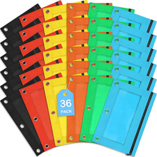 36 Pack Pencil Pouch for 3 Ring Binder in 6 Assorted Colors