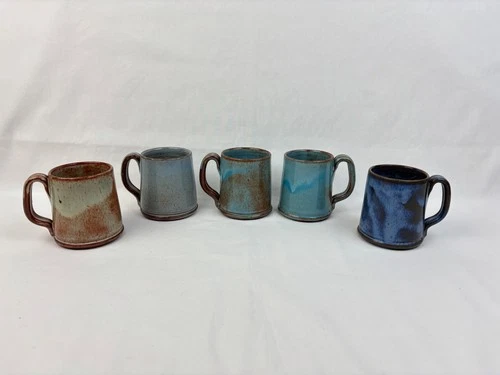 5 VTG Signed G.F. Cole Pottery Glazed Mugs General Foister Sanford N.C. *READ*