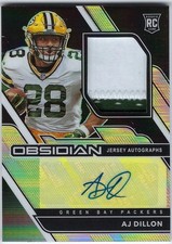 2020 Panini Obsidian AJ Dillon Jersey Patch Auto Autograph Rookie Card RC #24/25. rookie card picture