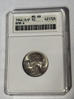 1944 P/P Jefferson Nickel 5c ANACS MS66 Rpm 4 Error Coin Blast White S1