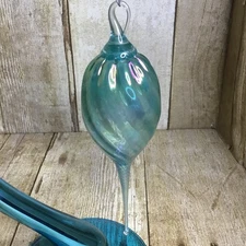 Blue Teardrop Christmas Ornament Studio Art Glass Hand Blown 6"