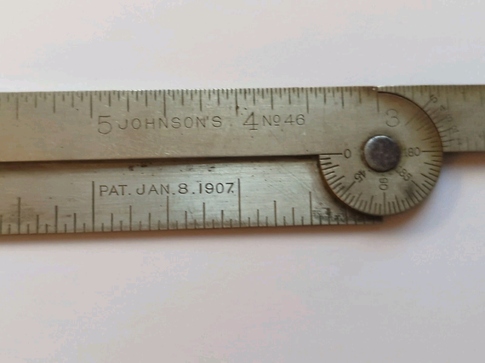 RARE E.P. JOHNSON'S #46 VERNIER PROTRACTOR, CALIPER & 6" RULE; GERMAN SILVER