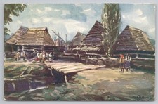 ORA POKORNY Subcarpathian Rus Ruthenian Houses Apsha Art Postcard Ukraine