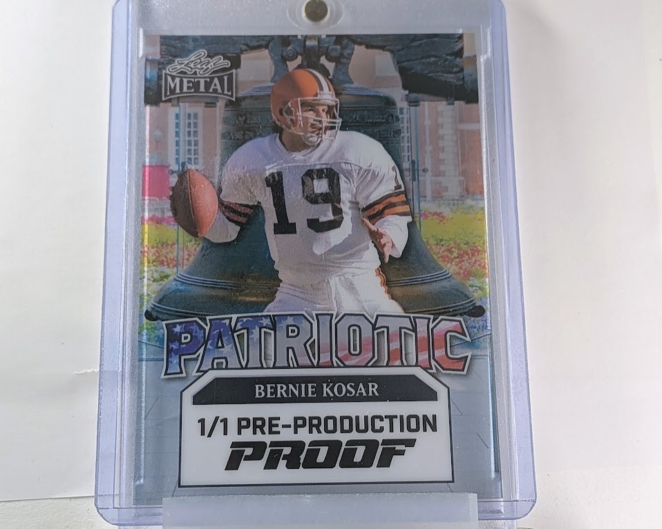2025 Lead PATRIOTIC Bernie Kosar 1/1 Patriotic Leaf Metal Pre Proof