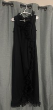 Vintage Union Made 60-70s Joseph Magnin Black Ruffle Gown Dress Sz 10