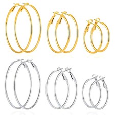 4/5/6 Pairs Stainless Steel 30/40/50/60/70 mm Silver 14K Gold Hoop Earrings f...