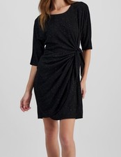 Signature By Robbie Bee Women's Black Glitter Side-Knot Dress Petite Size PS