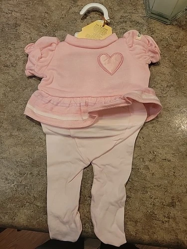 Adorable Vintage Cabbage Patch Kids Girl Pink Heart Dress And Tights