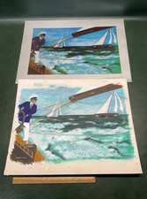 Original Signed Rodney Hilton Brown Painting & Print ~ Sailing Boat Race Captain