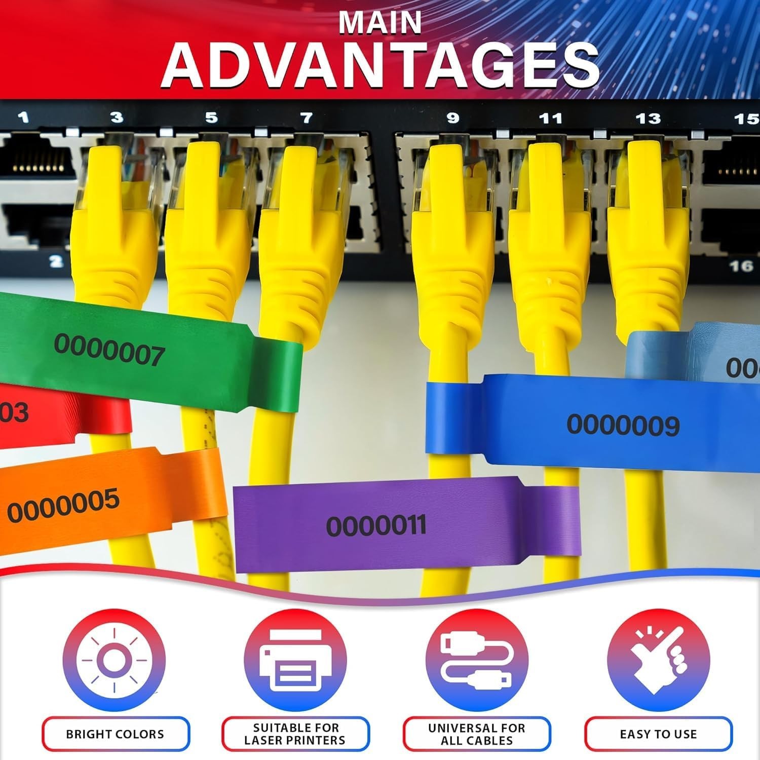 240 PCS Cable Labels Tags for Cable Management – 8 Bright Colors, Self-Adhesiv