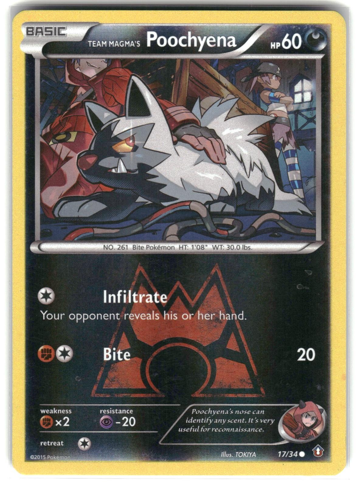 POKEMON TEAM MAGMA'S POOCHYENA DOUBLE CRISIS REVERSE HOLO 17/34 COMMON LP 2015