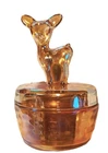 Vntg Marigold Carnival Glass Fawn/Deer Vanity Powder Covered Bowl PET RESCUE