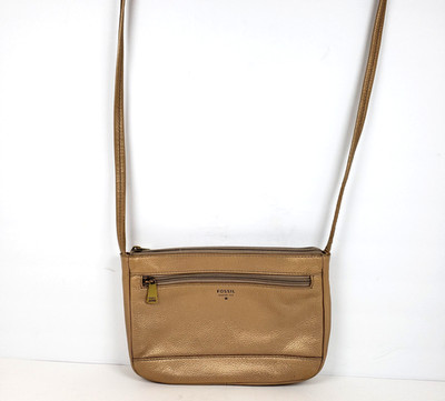 Fossil Gift Mini Cow Hide Leather Metallic Gold 10x7 Inch Crossbody Purse Bag