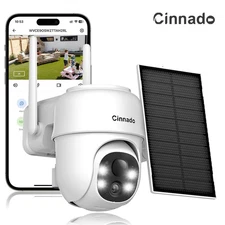 Cinnado 2K 3MP Wireless Solar Powered Security Camera Outdoor Wifi 360°Pan&Tilt