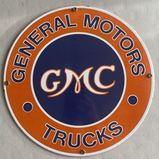 Vintage GMC Porcelain Sign 11-3/4" General Motors Trucks Enamel 1.8 Lb