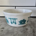 Vintage 1950's Hazel Atlas Turquoise & White Mixing Bowl Utensils Pattern MCM