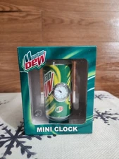 Vintage Mountain Dew Quartz Mini Clock. Rare New In Box Soda Pop Pepsi Products