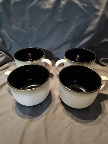 Sango Nova Black Stoneware Coffee Cups Mugs Set of 4 #4932