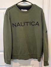 Nautica Mens Large Olive Green Embroidered Logo Crew Neck Sweatshirt